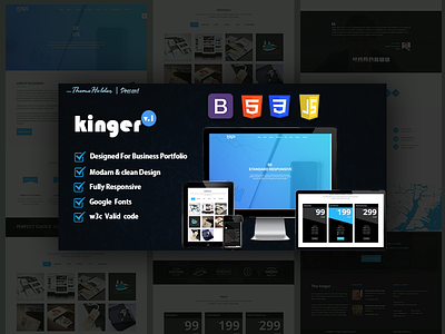Kinger - Portfolio Html5 Bootstrap Template branding clean clean creative cover design html5 icon landing page bootstrap logo personal portfolio portfolio psd template twitter boostrap typography ui ux