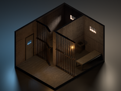 Prison in Nighttime 3d design illustration isometric render vray