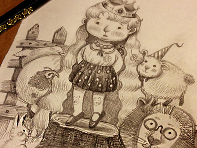 Miss Blue & Her Friends animal crown cute illustration pencil sad sketch story