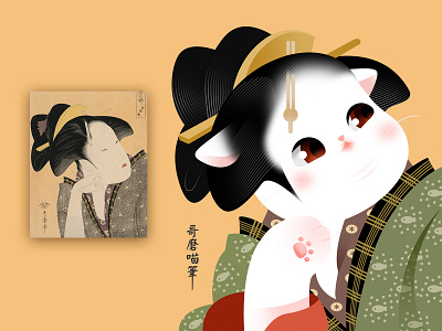 Famous Kitty featuring Ukiyoe cat color cute edo effyzhang flat google icon illustration japan kitty popular traditional ui ukiyoe