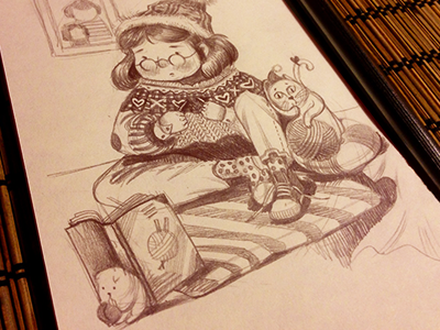 Miss Blue's Valentine illustration cute pencil sketch valentine kitty story