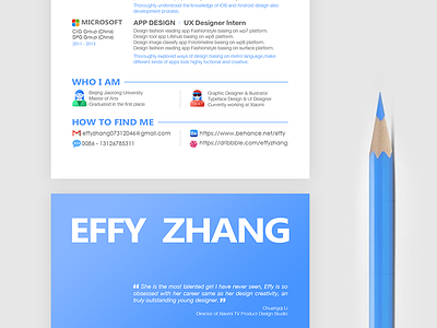 Effy CV Design blue cute cv flat layout pencil portfolio