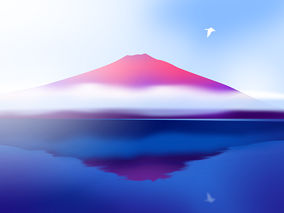 Silent Nature Illustration bird cloud gradient illustration lake lonely mountain nature pure silence sky