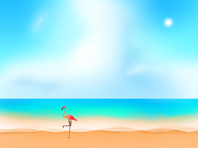 Lonely Summer Illustration blue cloud flamingo flat gradient lonely nature pure sea sky summer
