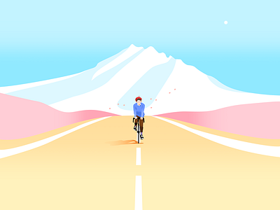 Journey biker flat gradient illustration japan pure relax rider sakura sky snow spring