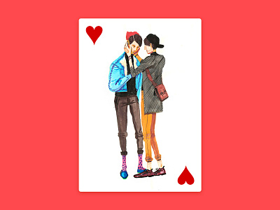 Those People-Love bright couple embrace fashion illustration love painting people series skinny watercolor youth