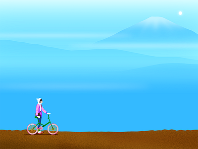 Fuji In Fog biker blue effyzhang flat fog fuji illustration japan landscape series sky youth