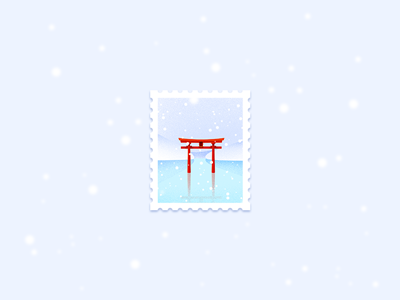 Hello From Winter cold effyzhang icon illustration japan lake snow solitude stamp torri white winter