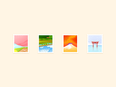 My Travel Stamps in Japan colorful effyzhang fall illustration japan seasons spring stamp summer travel winter