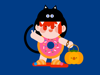 Halloween Fun cat color cute donut effyzhang funny halloween icon illustration kitty pumpkin ui