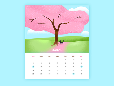 Neko Calendar-March calendar cat color cute effyzhang icon illustration kitty neko sakura spring ui