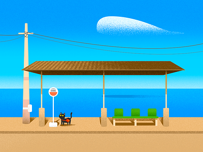 August bus cat cute effyzhang google icon illustration school sky station summer ui