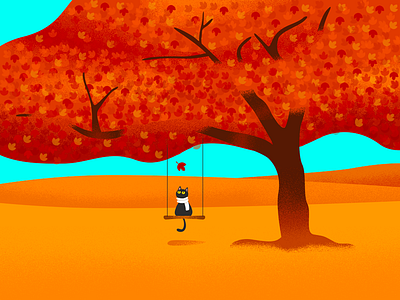 November autumn cat cute effyzhang google hot icon illustration leaf swing ui warm