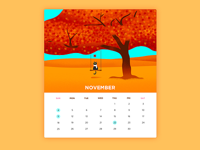 Neko Calendar-November autumn calendar cat cute effyzhang google hot icon illustration leaf ui warm