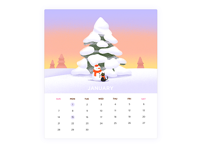 Neko Calendar-January calendar cat cold cute effyzhang google icon illustration love snow ui winter