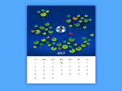 Neko Calendar-July calendar cat cute effyzhang fish funny google icon illustration nature summer ui