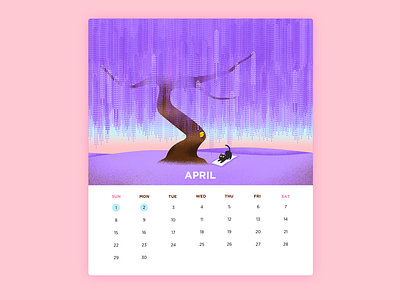 Neko Calendar-April bird calendar cat cute effyzhang google icon illustration nature ui wistaria yoga