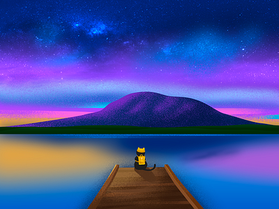 September Philosopher cat color effyzhang google hot icon illustration lake nature sky sunset ui