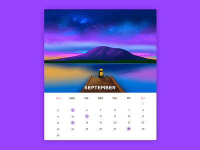 Neko Calendar-September calendar cat color effyzhang google hot icon illustration lake nature sunset ui