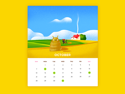 Neko Calendar-October autumn calendar cat color effyzhang google hayaomiyazaki hot icon illustration nature ui