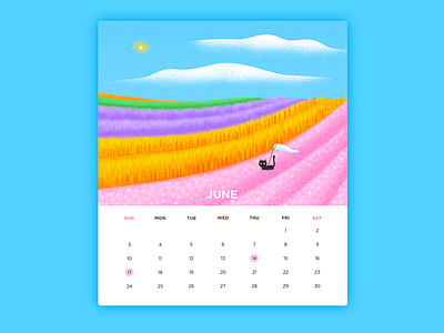 Neko Calendar-June calendar cat color countryside cute effyzhang flower google hot illustration sky ui