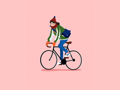 Keep Going bike color cute effyzhang flat google icon illustration riding ui winter youth