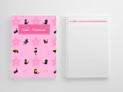 Notebook Cover Pattern Design blossoms cat cute effyzhang icon kitty neko pattern cover pink sakura spring ui