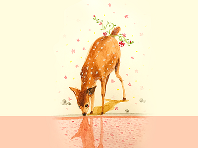Watercolor Deer animal color cute deer effyzhang flower illustration lovely pure spring ui watercolor