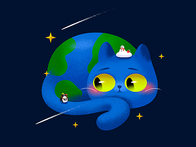 Galaxy Kitty : Earth cat color cute earth effyzhang galaxy icon illustration kitty planet star ui