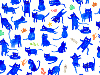 Neko Garden Pattern blue cat clean cute effyzhang icon illustration kitty many pattern popular ui watercolor
