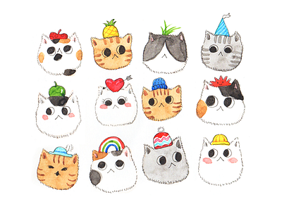 Kitty in Hat cat color cute design effyzhang funny hat illustration kitty lovely watercolor