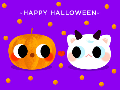 Happy Halloween!!! card cat color cute effyzhang flat gradient halloween illustration kitty love lovely pumkin purple