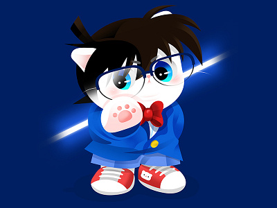 Anime Kitty : Detective Conan anime cartoon cat comic cute design detective conan effyzhang flat gradient hot icon illustration japan kitty lovely neko