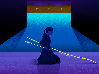 Silence in Kyudo color effyzhang flat girl google gradient illustration japan kyudo night power spirit sport traditional