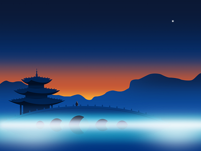 Under the China sky series illustration china color dawn effyzhang flat google gradient illustration night temple traditional ui