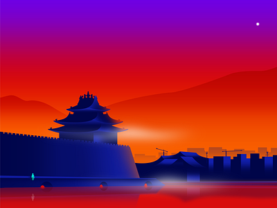 Sundown in China beijing china color effyzhang flat google gradient illustration old orange sunset temple traditional ui warm