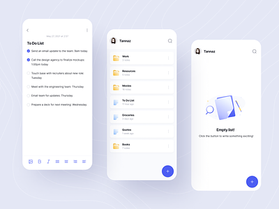 Note Taking App app blue clean concept dailyui design folders illustration journal list minimal modern note note taking notes organization purple to do list ui