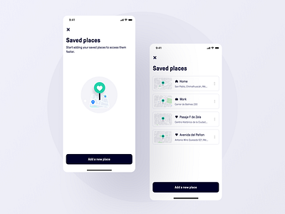 Beat - Saved Places app car clean design didi empty state favorite address illustration list location lyft map minimal modern ride hailing saved saved address taxi uber ui