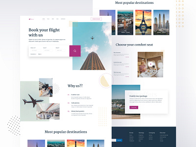 Flight Booking Platform Landing Page booking branding creative design flight hotel illustration journey landing page platform ticket travel trending design typography web web design website