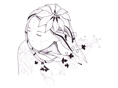 Flowergirl drawing fineline flowers girl illustration