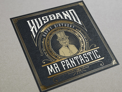 Mr Fantastic birthday card floral fox gentleman gold label ornaments vintage western