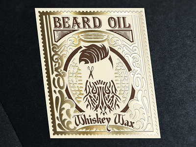 Beard oil label barbershop beard engraving floral gold man oil ornaments retro scissors stamp vintage
