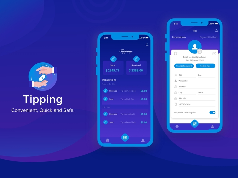 Tipping Service App app blue development gradient ios tip tipping ui