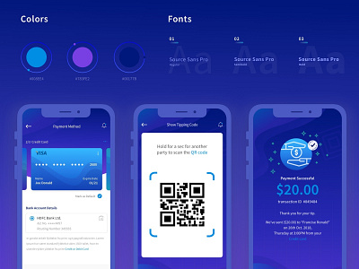 Tipping Application android blue card payment case study color design development gradient illustration ios payment method qrcode tip typogaphy ui uiuxdesign