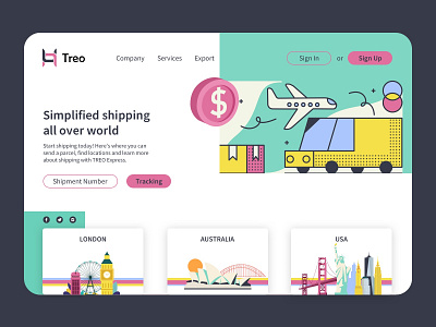 Worldwide Shipping Landing-page Exploration branding design green illustration landingpage logo los angeles pink shipping company tracking trendy vector worldwide wvelabs