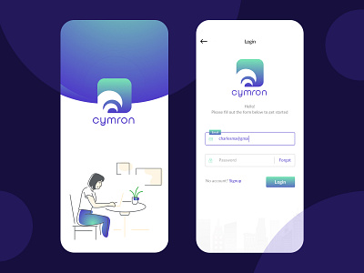 "Cymron" Job Portal App Splash + Login Screen Design