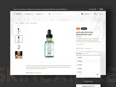 E-commerce - Eglé adobexd broadway care clinic design dropdown figmadesign gold health logo product skin skincare ui uiux ux webdesign