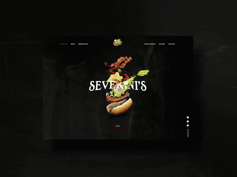 Severinis - Desktop Website animated black check dark ui design desktop desktop design floating food hotdog restaurant ui ux web