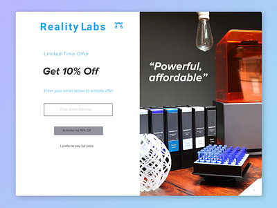 3D Printing Discount Module advertisement advertising discounts figma market place marketing module popup ui ui design