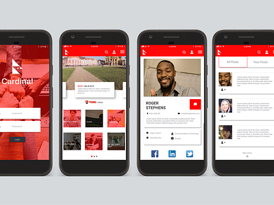 Cardinal App UI alumni app design branding college figma networking networking app research school school app surveys ui ui design uidesign uiux university ux ux design ux research ux ui